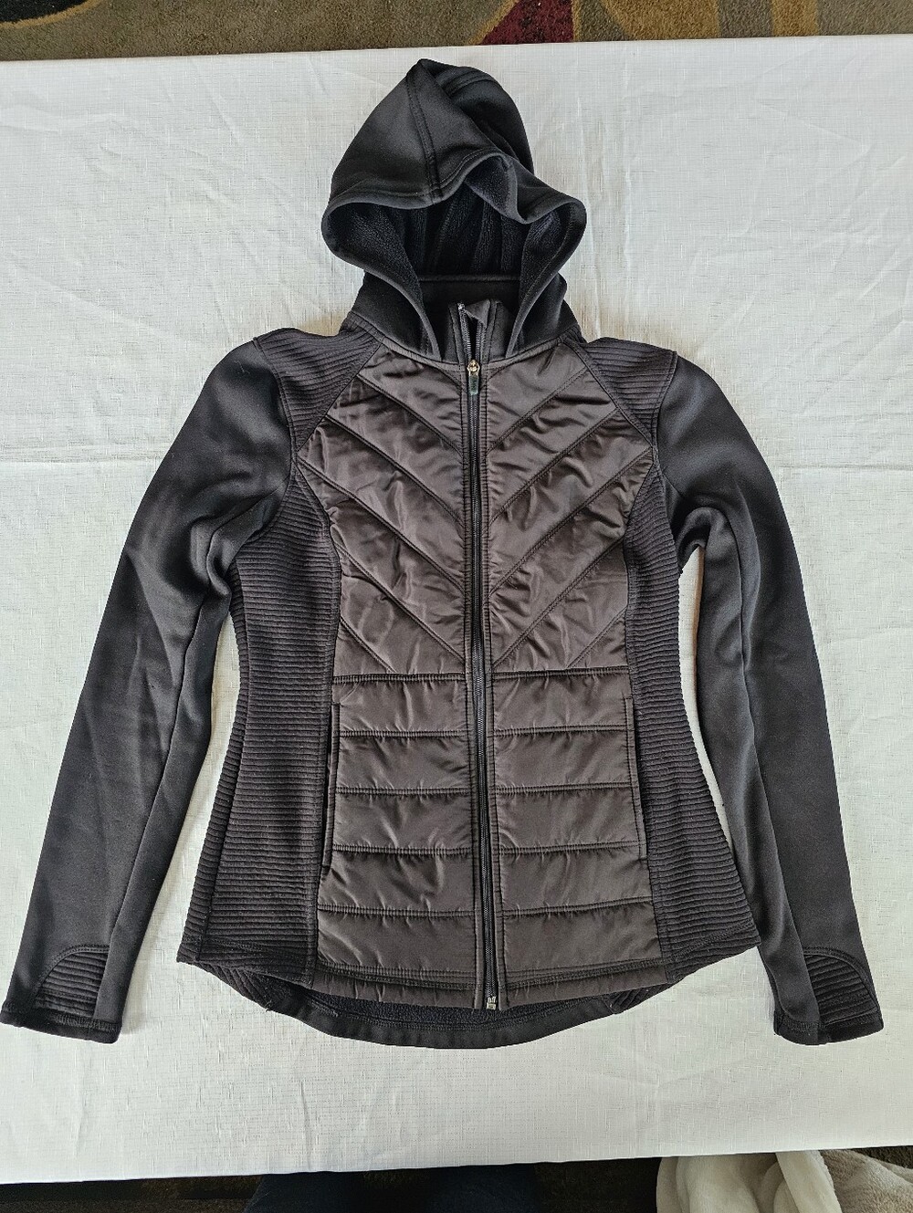 FILA Sport Women's Quilted Hooded Jacket Size Small Black Warm Fleece Lined